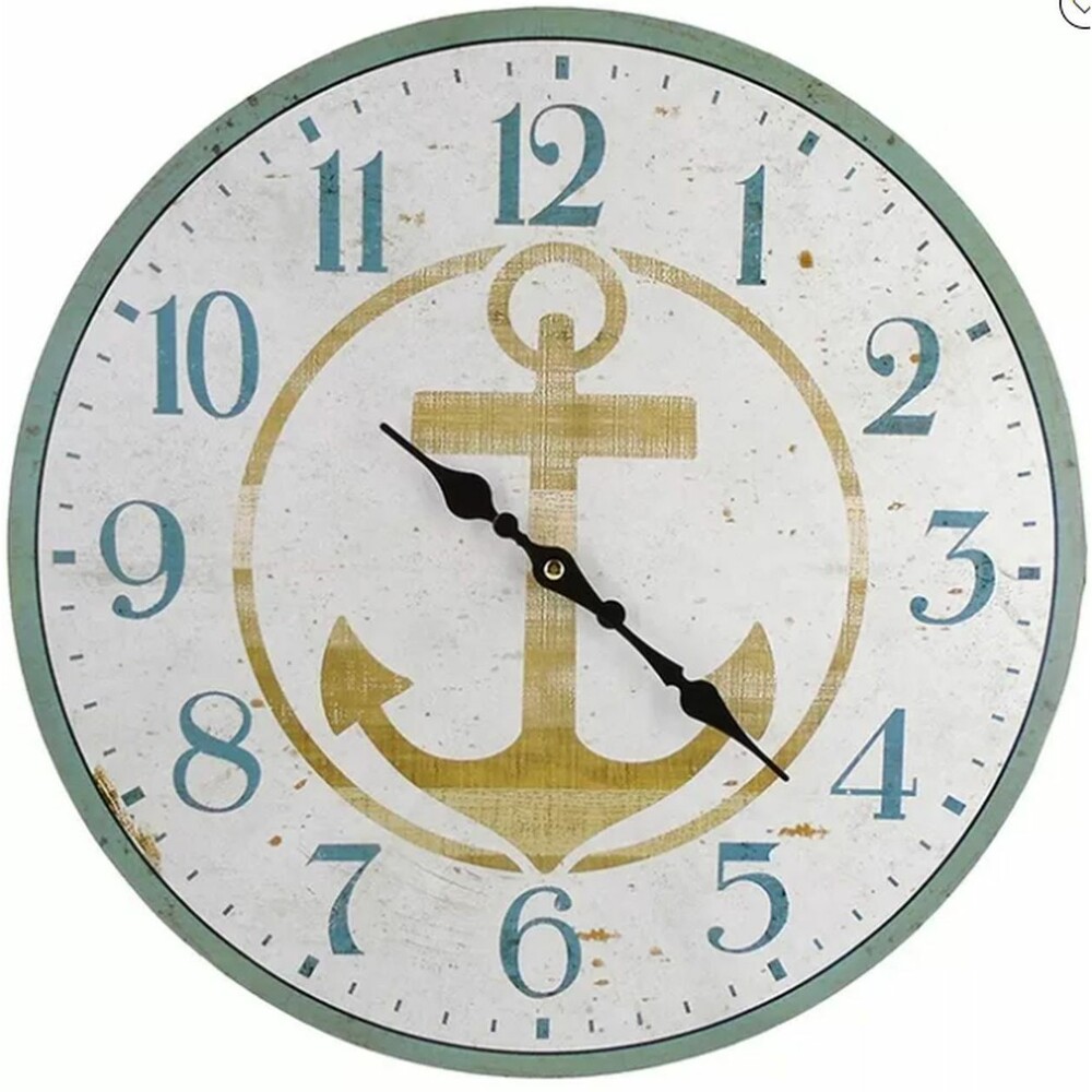 Round Wooden Kitchen Wall Decorative Clock, 12", NAUTICAL, LARGE ANCHOR